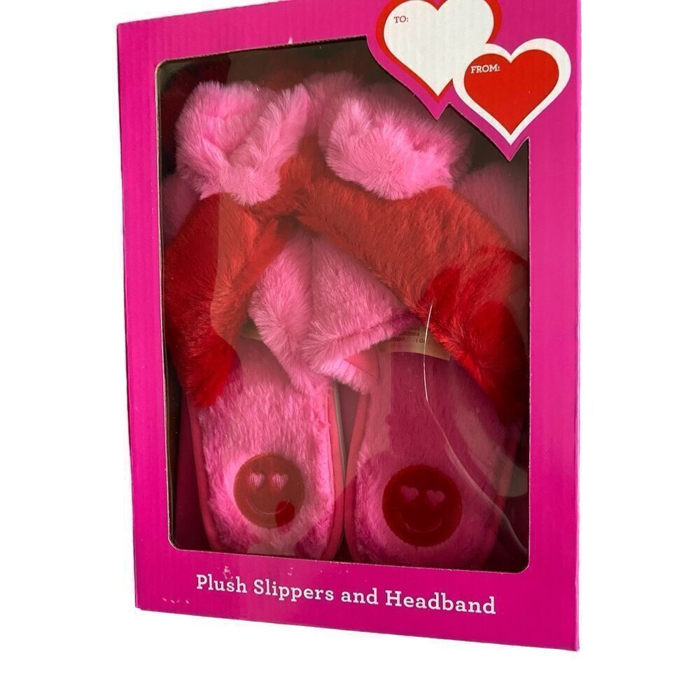 Plush Slippers And Headband Gift Set Slides Furry Fuzzy Lounge Loungewear